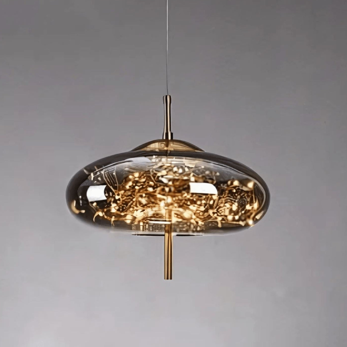 LuxRoyale Smoky Glass Pendant Light, Adjustable Wire Modern Lamp for Kitchen Island