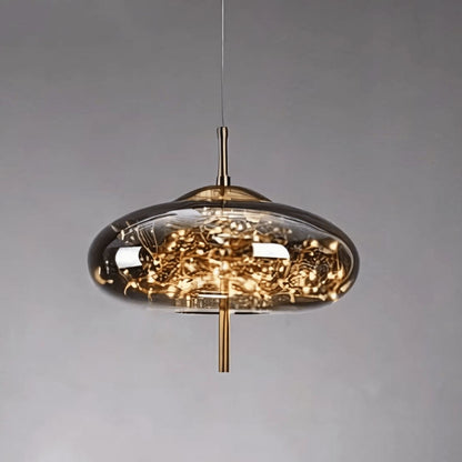 LuxRoyale Smoky Glass Pendant Light, Adjustable Wire Modern Lamp for Kitchen Island