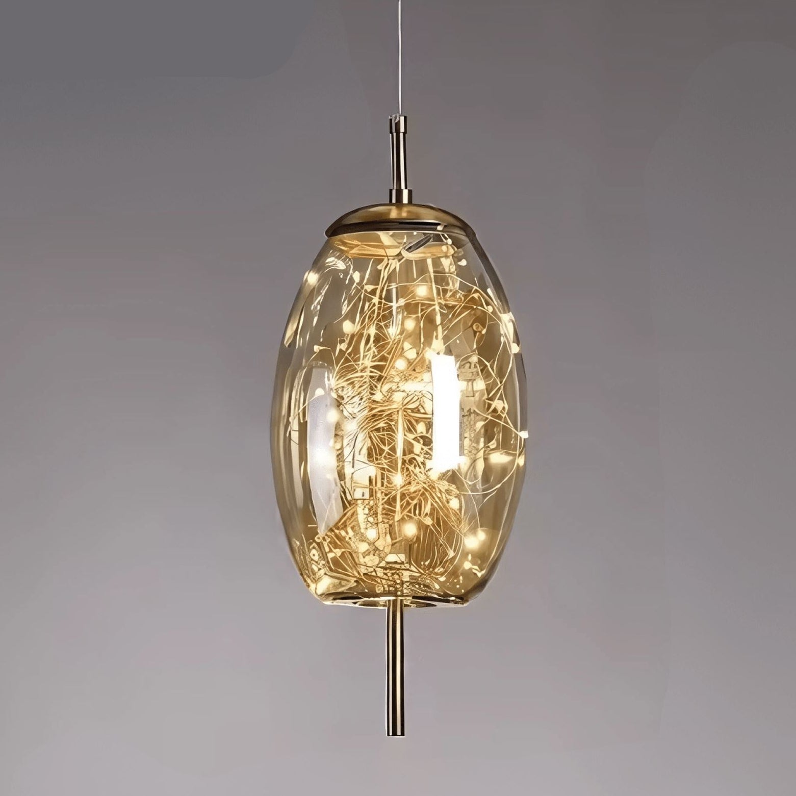 LuxRoyale Smoky Glass Pendant Light, Adjustable Wire Modern Lamp for Kitchen Island
