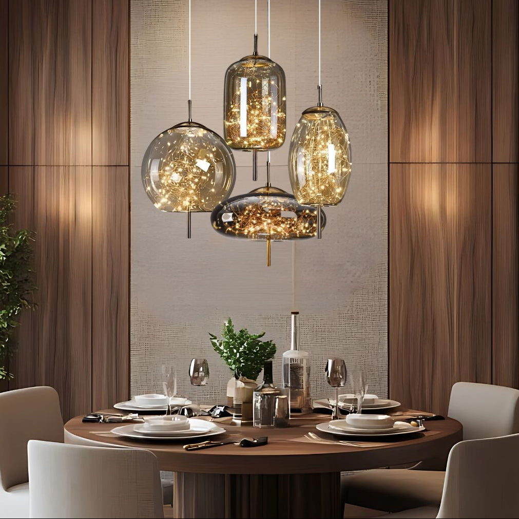 LuxRoyale Smoky Glass Pendant Light, Adjustable Wire Modern Lamp for Kitchen Island