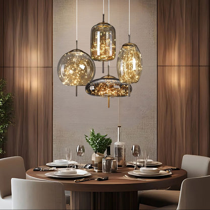 LuxRoyale Smoky Glass Pendant Light, Adjustable Wire Modern Lamp for Kitchen Island