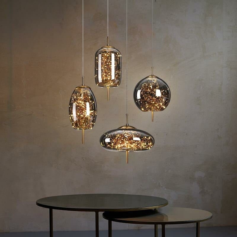 LuxRoyale Smoky Glass Pendant Light, Adjustable Wire Modern Lamp for Kitchen Island