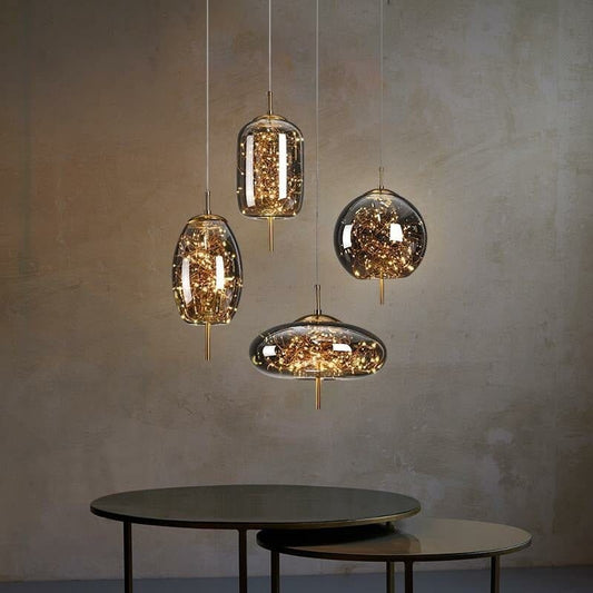 LuxRoyale Smoky Glass Pendant Light, Adjustable Wire Modern Lamp for Kitchen Island