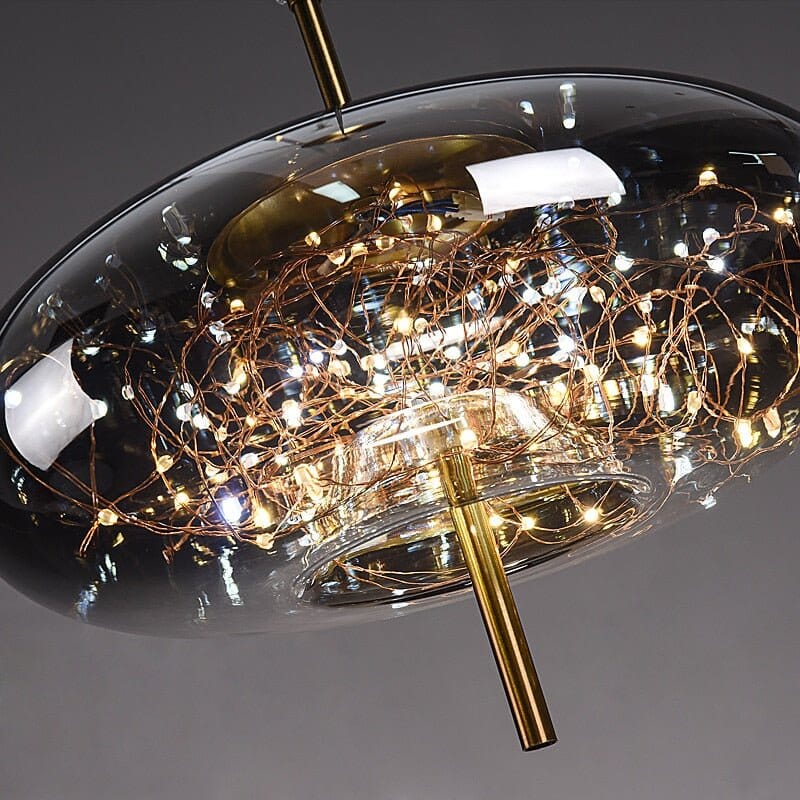 LuxRoyale Smoky Glass Pendant Light, Adjustable Wire Modern Lamp for Kitchen Island