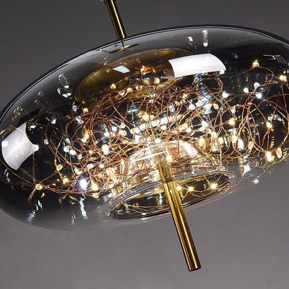 LuxRoyale Smoky Glass Pendant Light, Adjustable Wire Modern Lamp for Kitchen Island