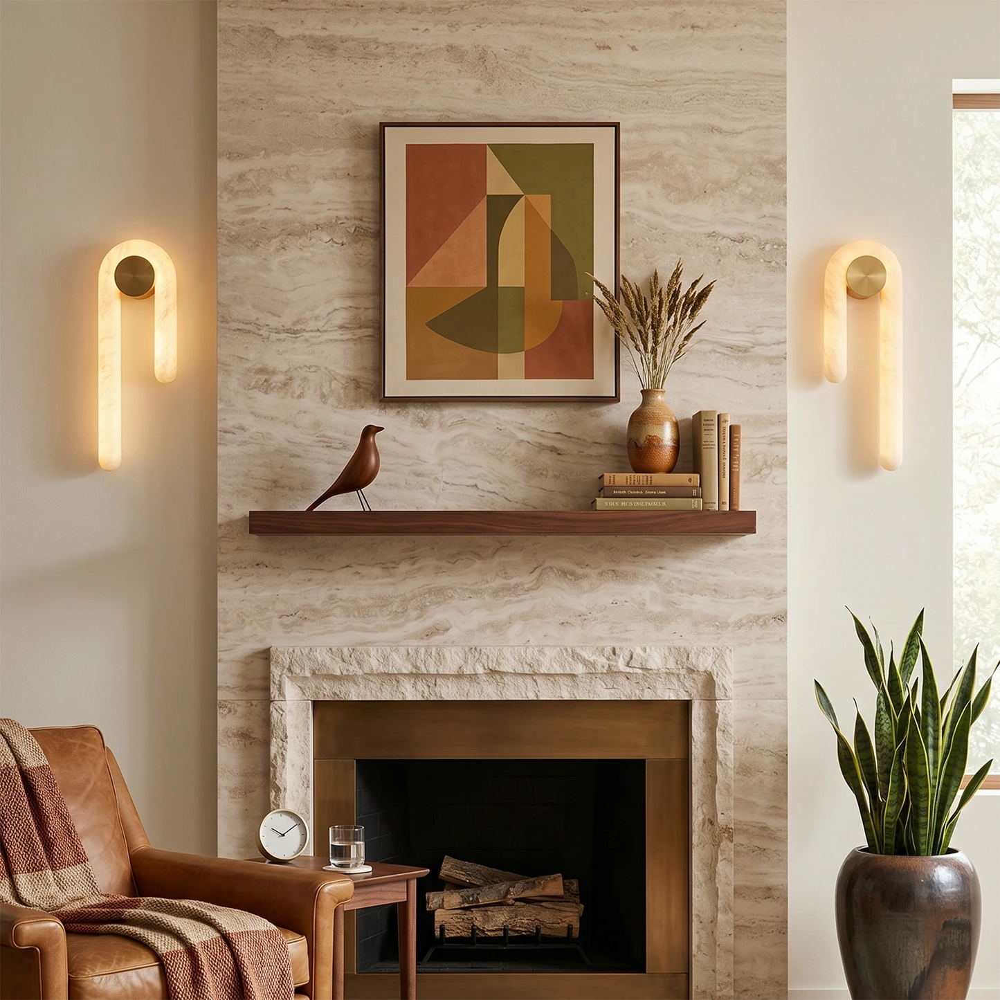 Modern J-Shape Alabaster Wall Sconce 9