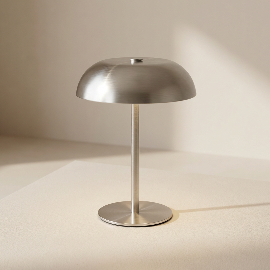 Modern Metal Table Lamp with Integrated LED – Crescent Design, Silver Finish 1