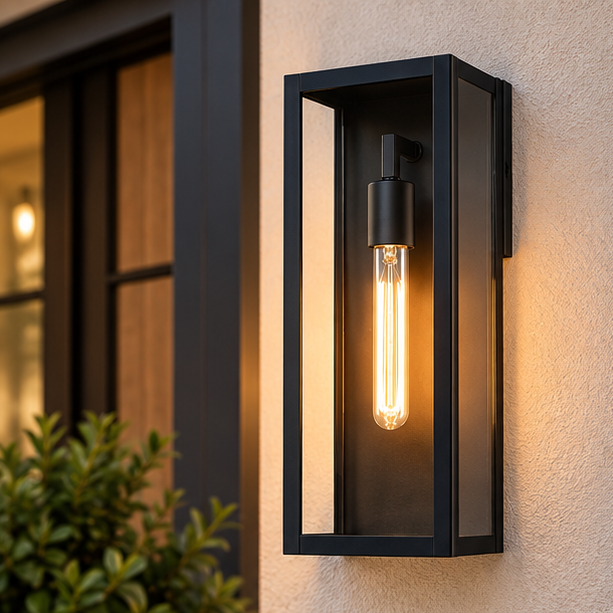  Modern Minimalist Black Outdoor Wall Lantern with Clear Glass Dusk to Dawn Outdoor Exterior Wall Light Open Bottom Wall Sconce for Porch Garage Entryway