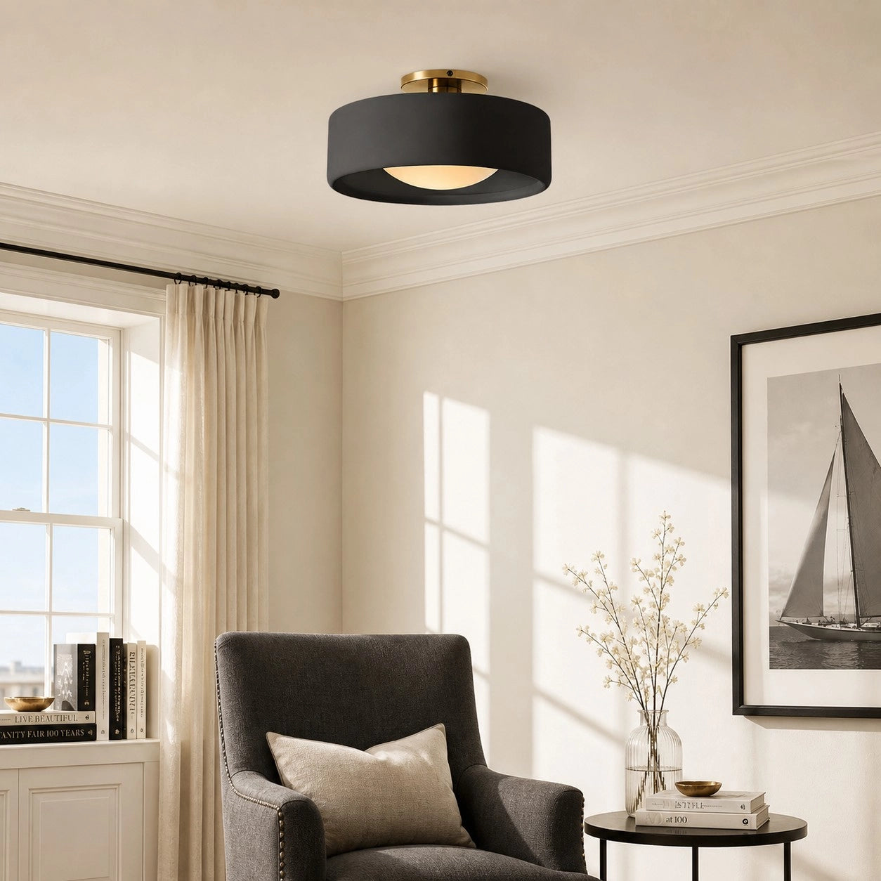 Modern Porcelain Semi Flush Mount Ceiling Light 6