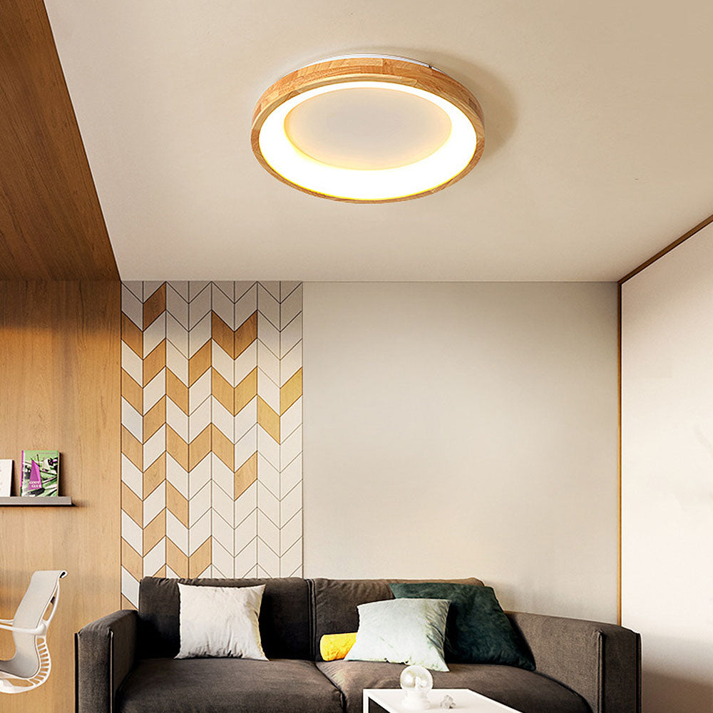 Modern Rubber Wood Flushmount Ceiling Light 0