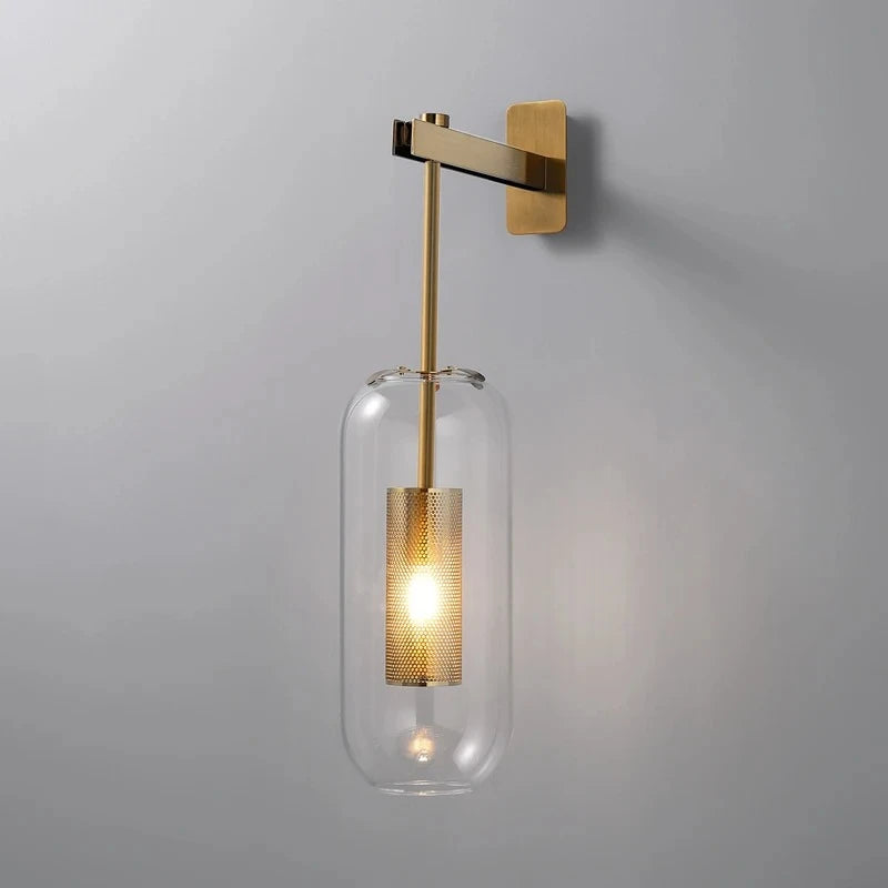 Luxora Gold Finish Glass Cylinder Wall Sconce - Modern Honeycomb Lighting