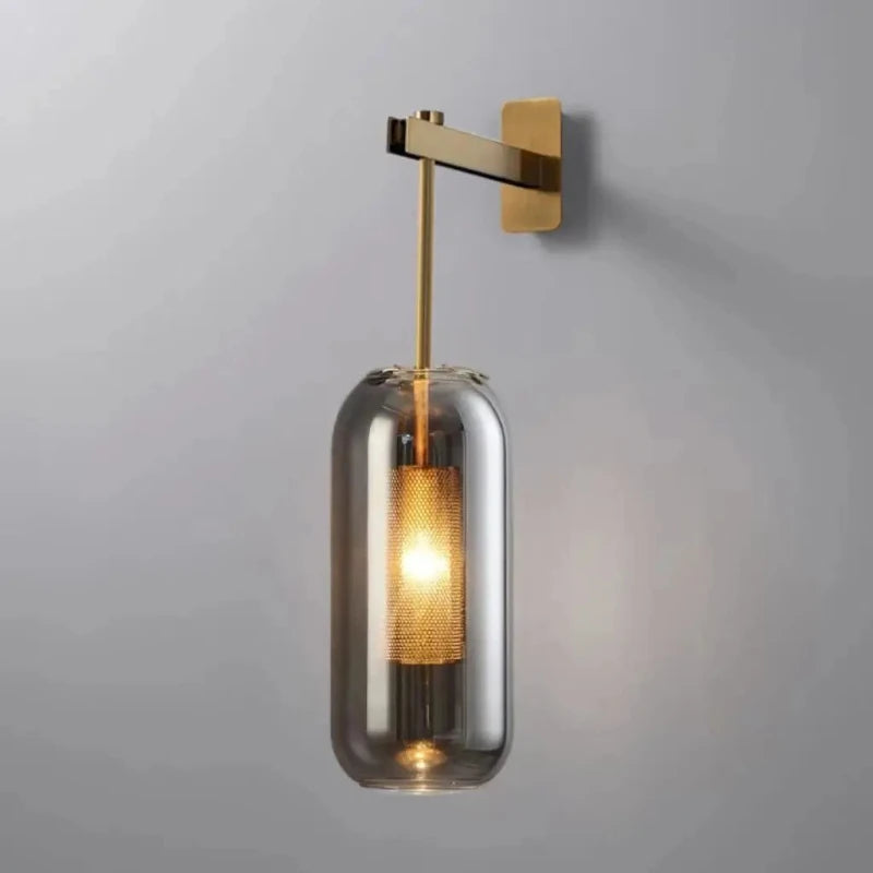 Luxora Gold Finish Glass Cylinder Wall Sconce - Modern Honeycomb Lighting