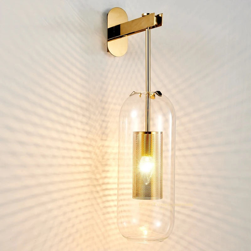 Luxora Gold Finish Glass Cylinder Wall Sconce - Modern Honeycomb Lighting