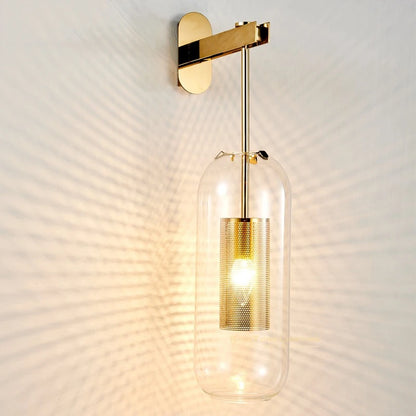 Luxora Gold Finish Glass Cylinder Wall Sconce - Modern Honeycomb Lighting
