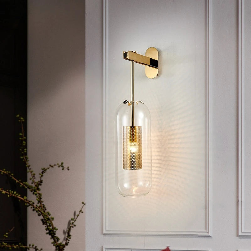 Luxora Gold Finish Glass Cylinder Wall Sconce - Modern Honeycomb Lighting