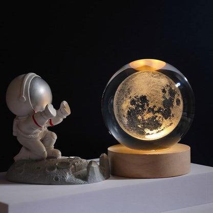 RoyaleGlow™ Celestial 3D Engraved LED Crystal Ball Night Light - Moon