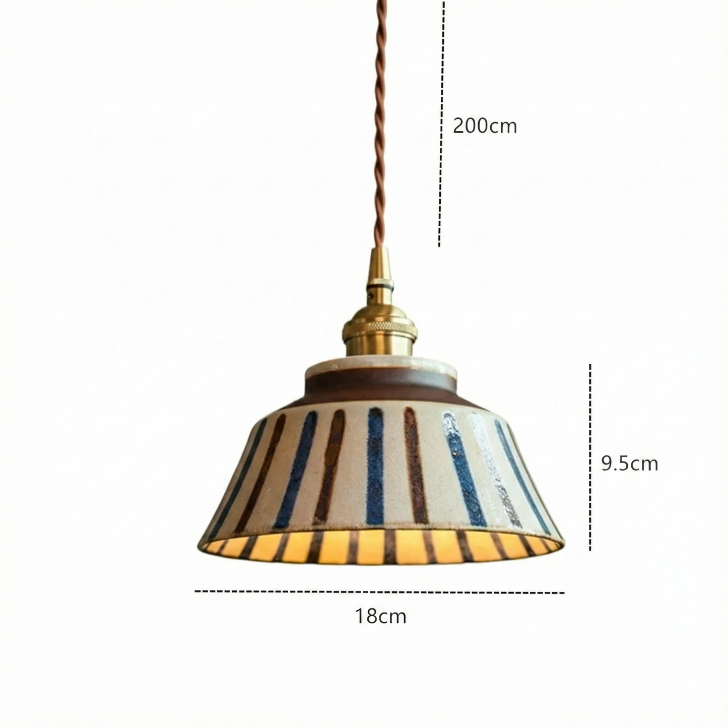 LuxRoyale Vintage Copper Freehand Painting Ceramic Pendant Lamp