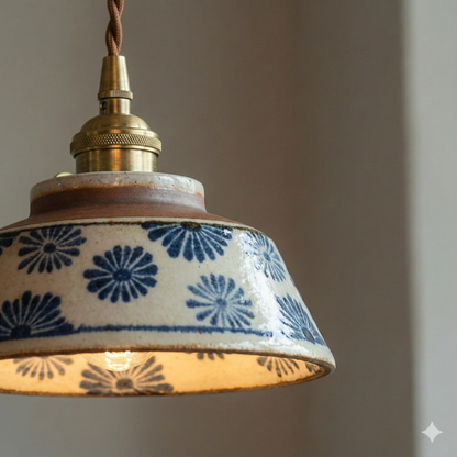 LuxRoyale Vintage Copper Freehand Painting Ceramic Pendant Lamp