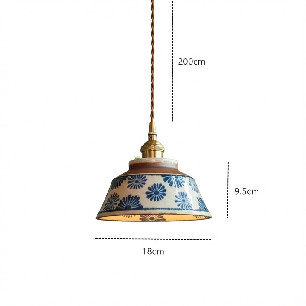 LuxRoyale Vintage Copper Freehand Painting Ceramic Pendant Lamp