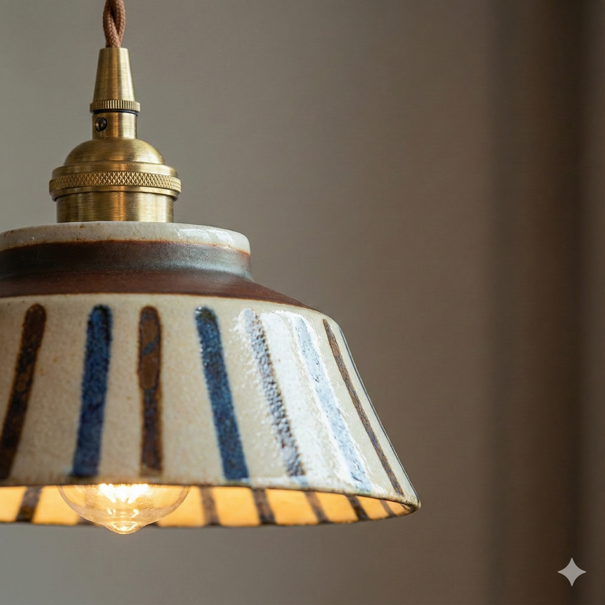 LuxRoyale Vintage Copper Freehand Painting Ceramic Pendant Lamp