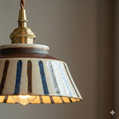 LuxRoyale Vintage Copper Freehand Painting Ceramic Pendant Lamp