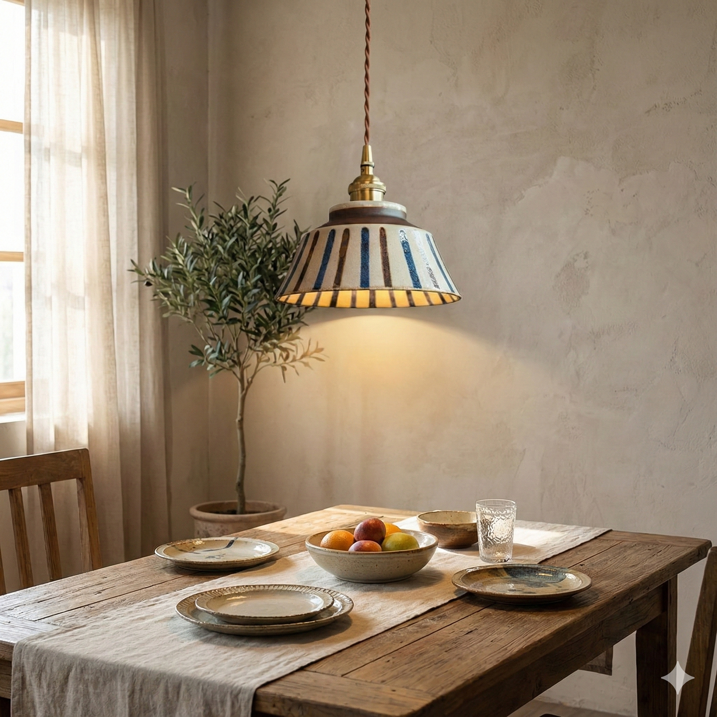 LuxRoyale Vintage Copper Freehand Painting Ceramic Pendant Lamp