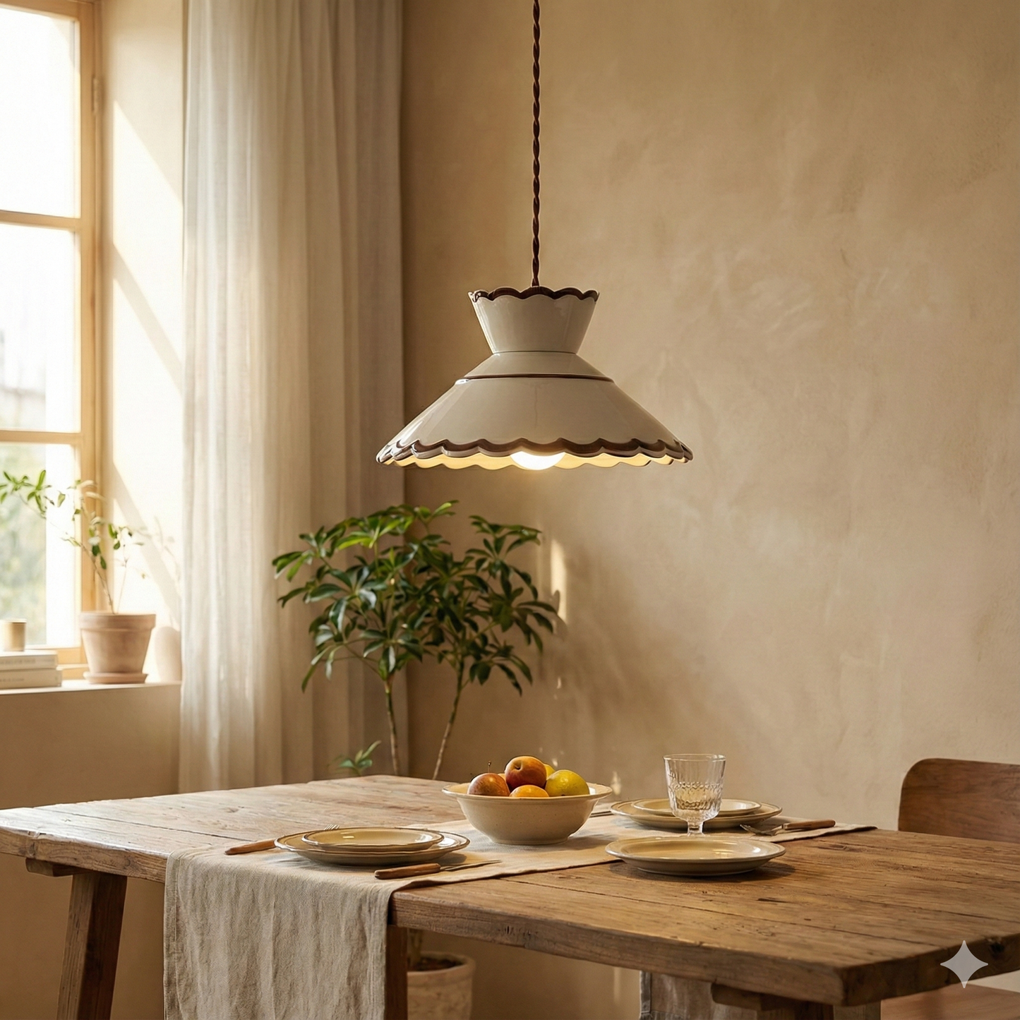 LuxRoyale Vintage Copper Freehand Painting Ceramic Pendant Lamp