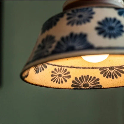 LuxRoyale Vintage Copper Freehand Painting Ceramic Pendant Lamp