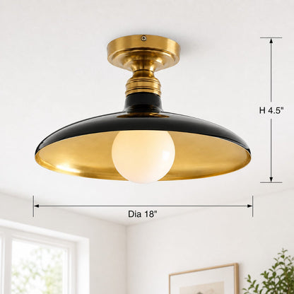 RoyaleGlow Farmhouse Industrial Brass Flush Mount Ceiling Light with Metal Dome Shade