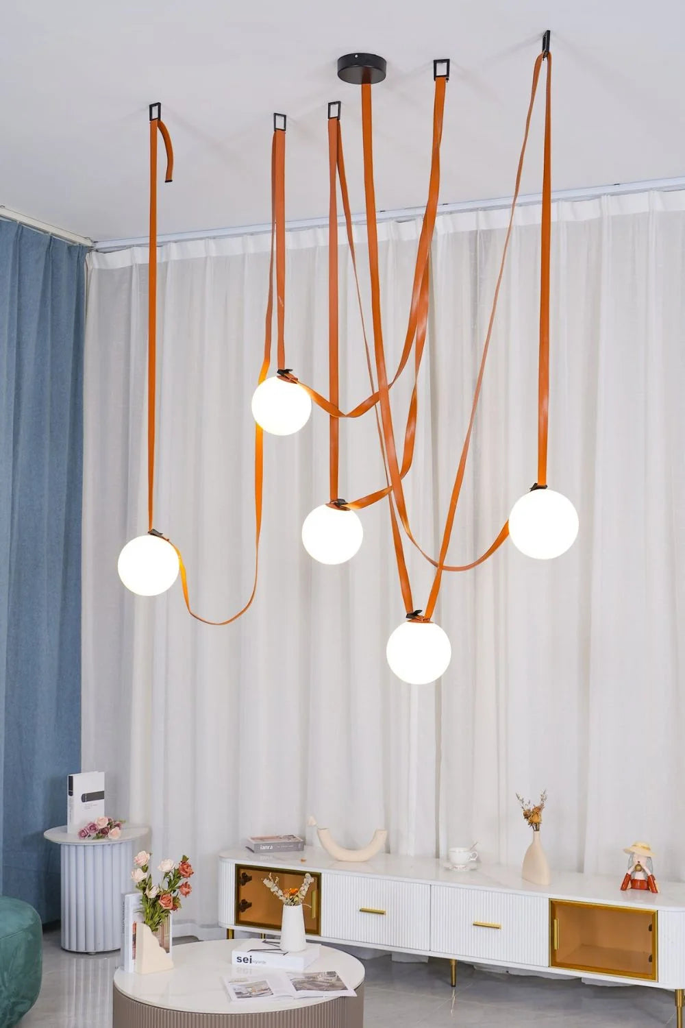 LuxRoyale Modern Globe Pendant Light with Leather Strap - Industrial Ceiling Lamp