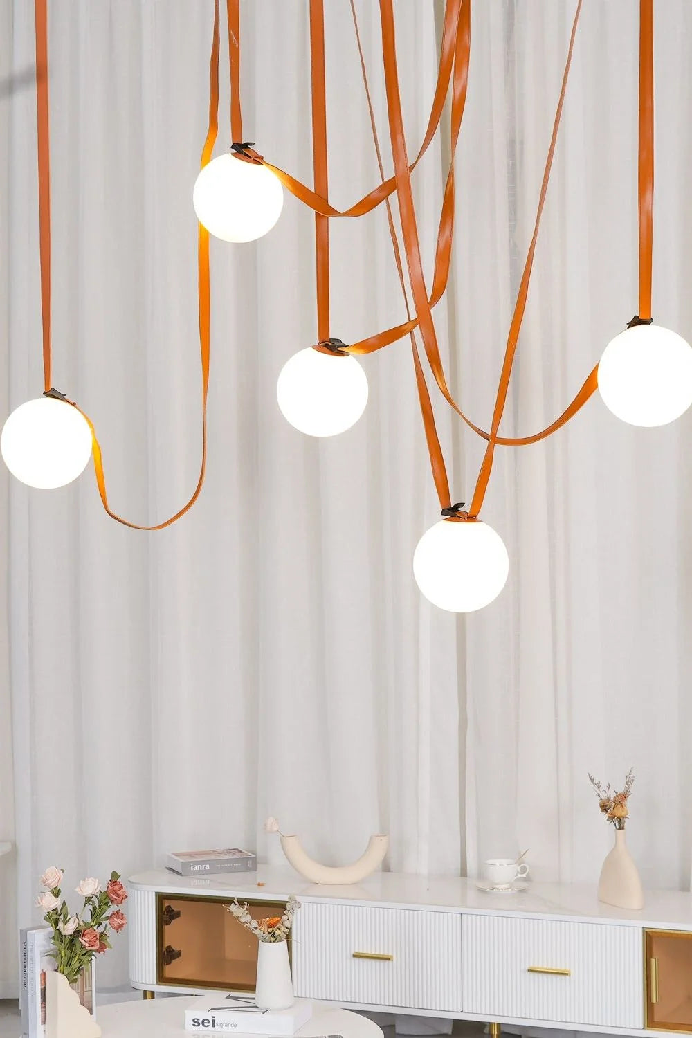 LuxRoyale Modern Globe Pendant Light with Leather Strap - Industrial Ceiling Lamp