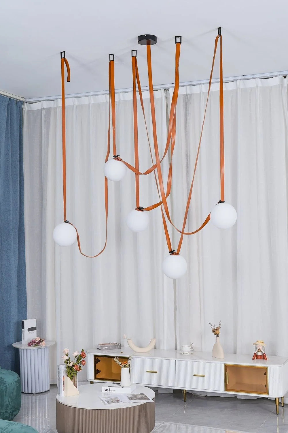 LuxRoyale Modern Globe Pendant Light with Leather Strap - Industrial Ceiling Lamp