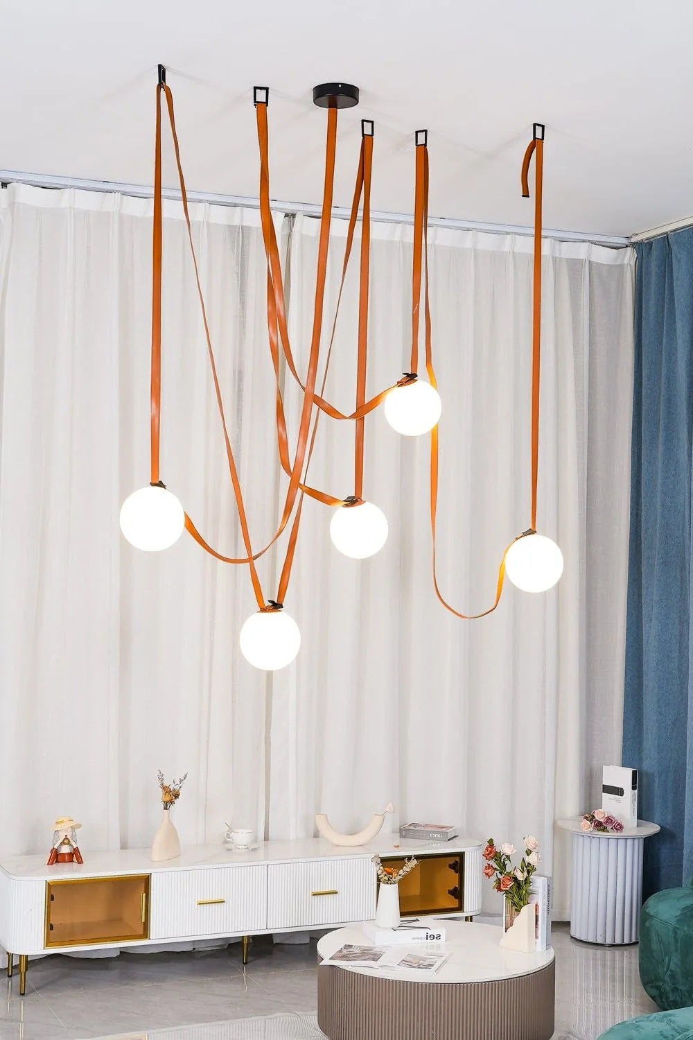 LuxRoyale Modern Globe Pendant Light with Leather Strap - Industrial Ceiling Lamp