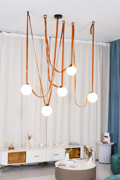 LuxRoyale Modern Globe Pendant Light with Leather Strap - Industrial Ceiling Lamp
