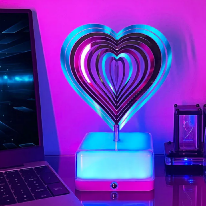 RoyaleGlow 3D Illusion Rotating Night Light Lamp – 10 Stylish Designs - Heart / 3 Colors