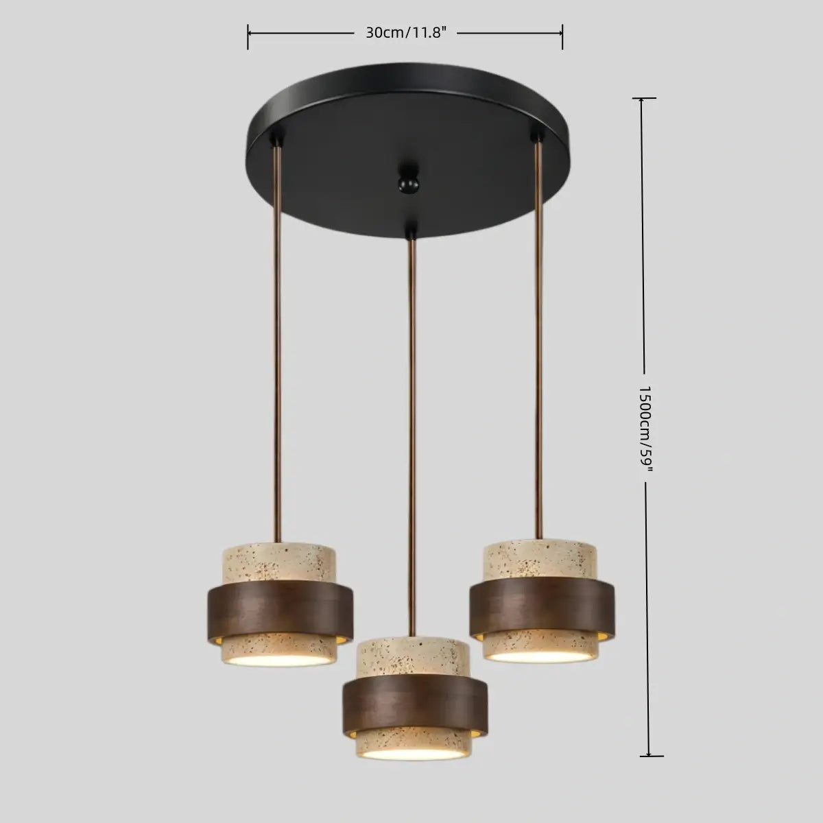 RoyaleGlow Modern Travertine Pendant Light Walnut Wood Hanging Lamp for Dining Room
