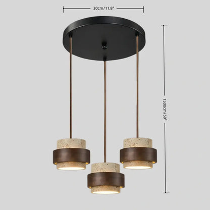 RoyaleGlow Modern Travertine Pendant Light Walnut Wood Hanging Lamp for Dining Room