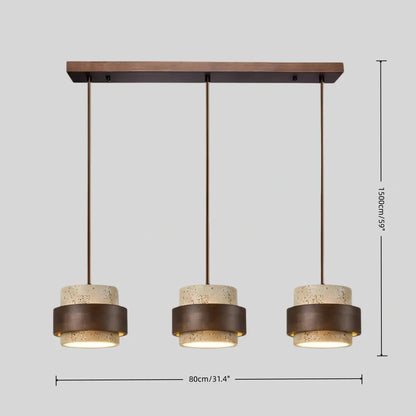 RoyaleGlow Modern Travertine Pendant Light Walnut Wood Hanging Lamp for Dining Room