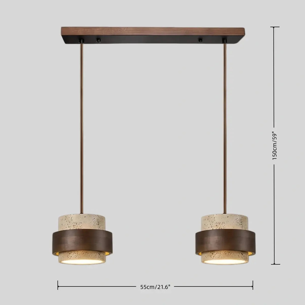 RoyaleGlow Modern Travertine Pendant Light Walnut Wood Hanging Lamp for Dining Room