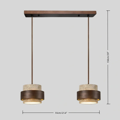 RoyaleGlow Modern Travertine Pendant Light Walnut Wood Hanging Lamp for Dining Room