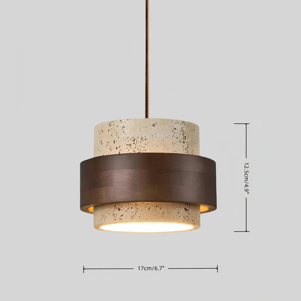 RoyaleGlow Modern Travertine Pendant Light Walnut Wood Hanging Lamp for Dining Room