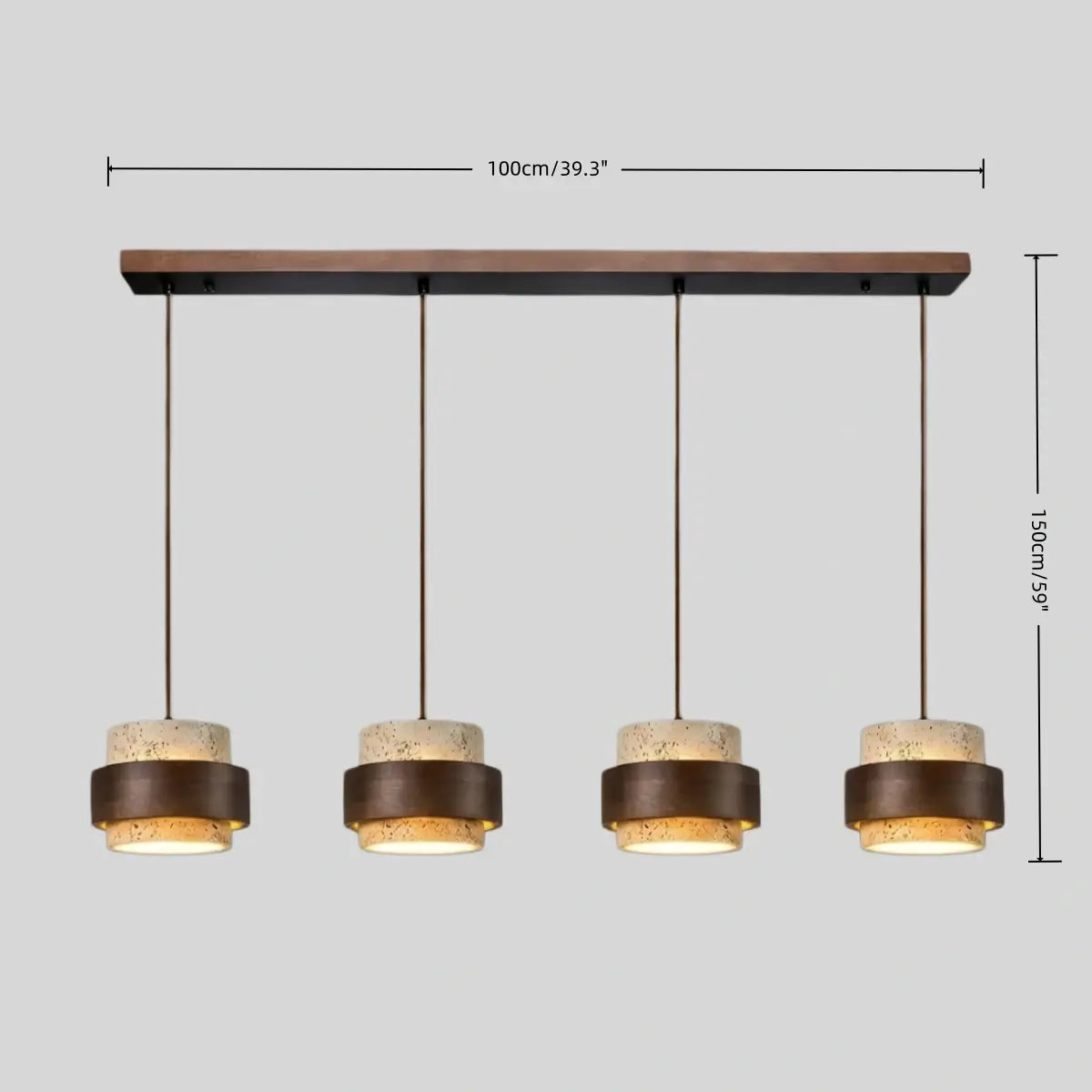 RoyaleGlow Modern Travertine Pendant Light Walnut Wood Hanging Lamp for Dining Room