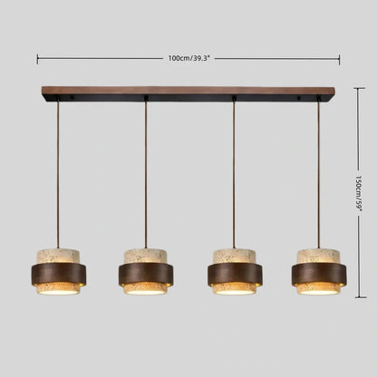 RoyaleGlow Modern Travertine Pendant Light Walnut Wood Hanging Lamp for Dining Room
