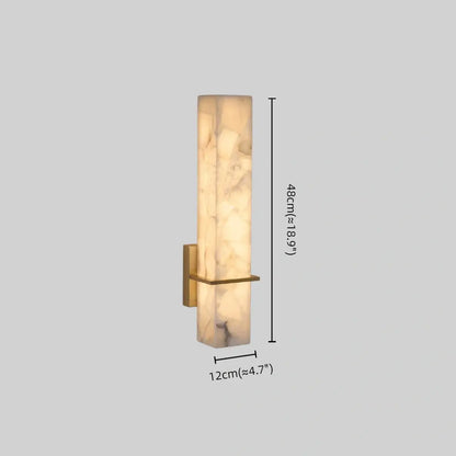 RoyaleGlow Alabaster Wall Sconce - Minimalist Cuboid Modern Brass Light Fixture for Bedroom Living Room
