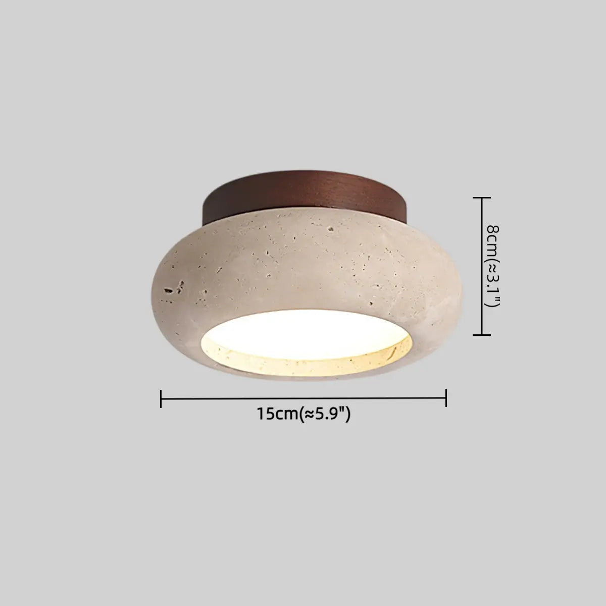 RoyaleGlow Travertine Ceiling Light - Natural Wood Flush Mount Japanese Style Fixture