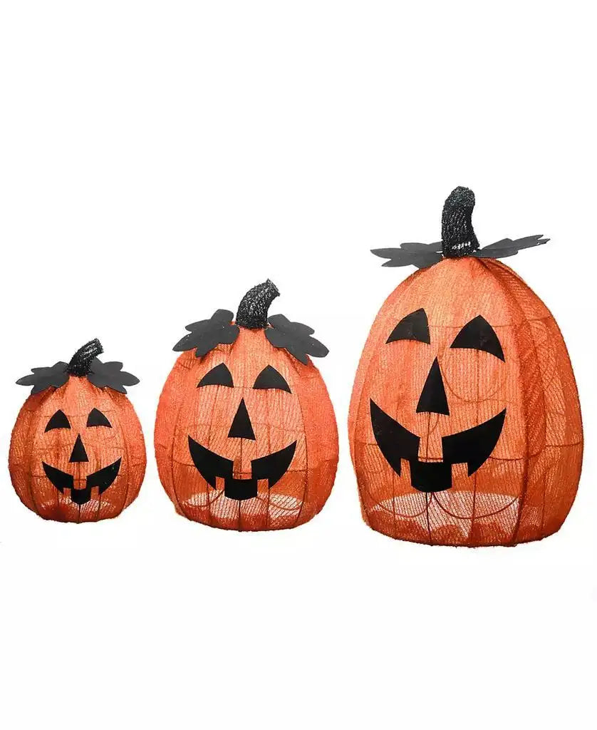 National Tree Company | 15" Pre-Lit Jack-O-Lantern Trio, Set of 3 3