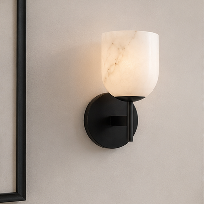 Natural Alabaster Metal Wall Sconce Black
