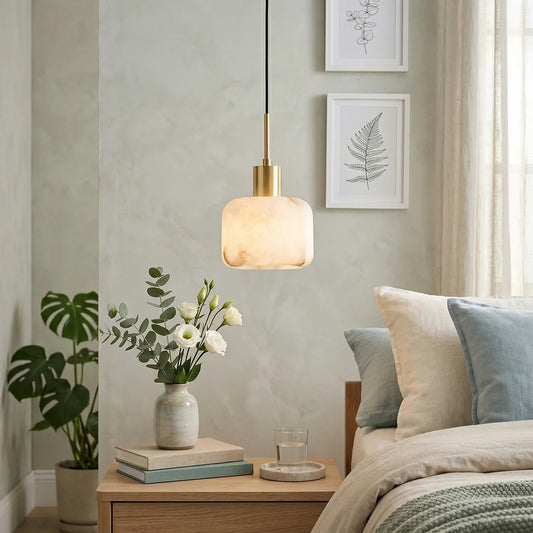 RoyaleGlow Alabaster & Brass Pendant Light- Modern Ceiling Lamp