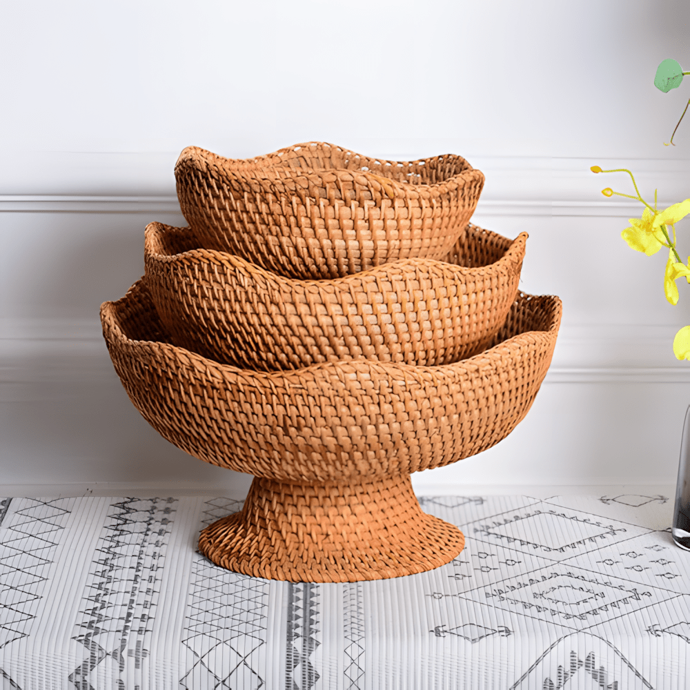 Natural Handwoven Rattan Fruit Basket Bowls 3