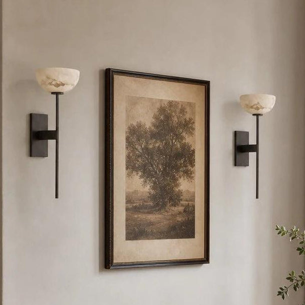 LuxRoyale Natural Marble & Solid Brass Wall Sconce - Elegant Modern Wall Light-Royale Basic